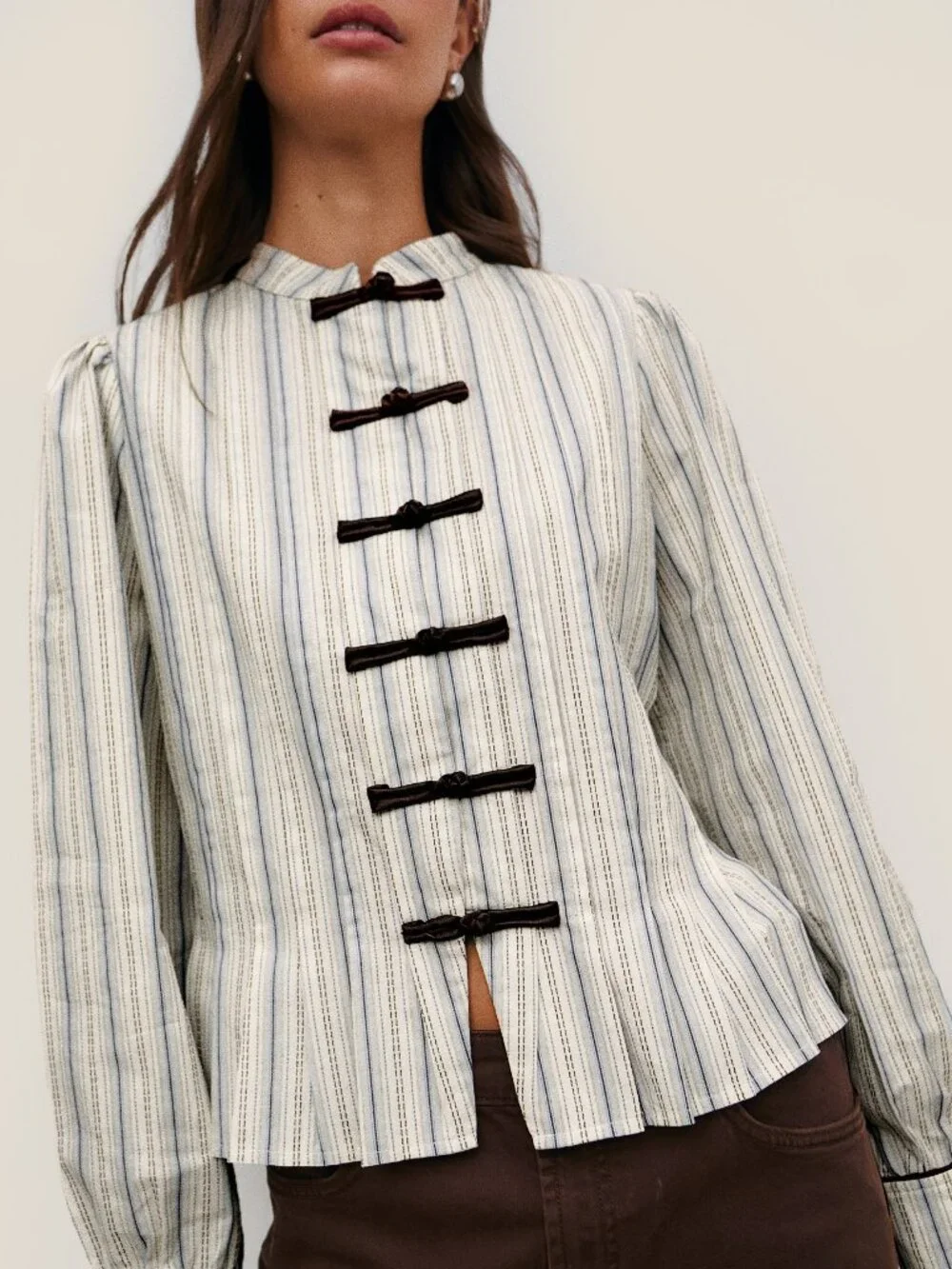 Baby Blue Casual Women's Striped Tailored Jacket